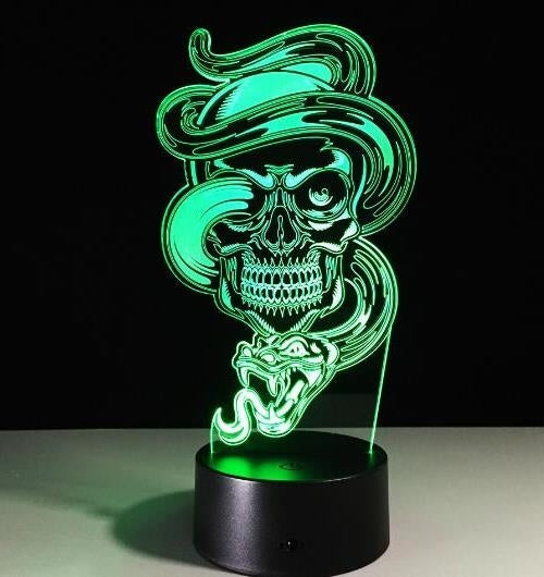 3D LED Color Night Light Changing Lamp Halloween Skull  Light Acrylic 3D Hologram Illusion Desk Lamp For Kids Gift Dropship